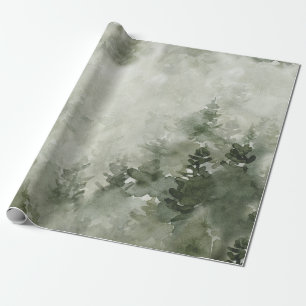Aquarell-Nebel-Kiefernwald und nebliger Wald Geschenkpapier