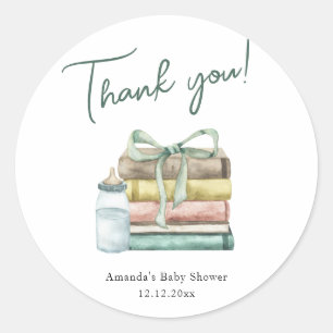 Aquarell Neues Kapitel Baby Shower Danke Runder Aufkleber