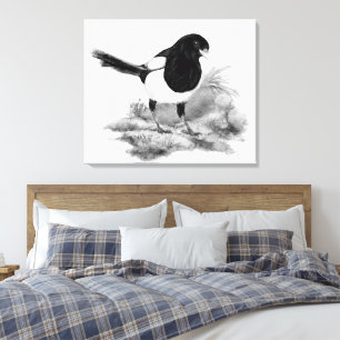Aquarell Neugieriger Elster Vogel Natur Kunst Leinwanddruck
