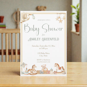 Aquarell Neutrale Beige Babyparty Einladung