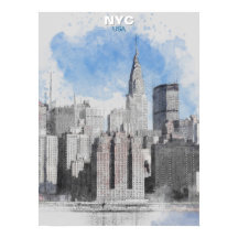 Aquarell New York City Skyline – Manhattan Wand