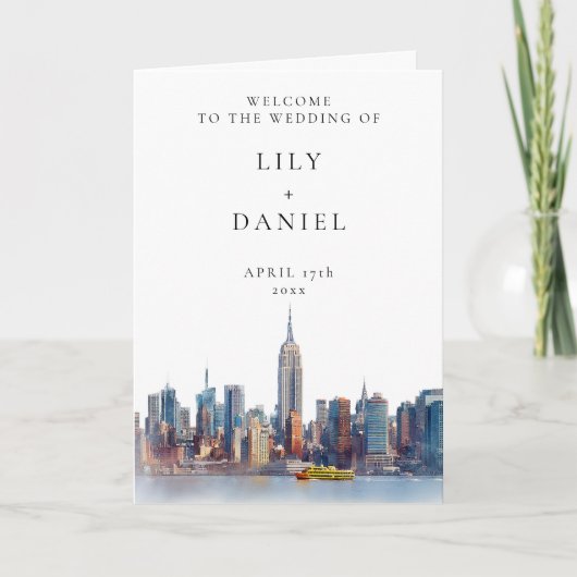 Aquarell New York Elegante Hochzeit Programm (Vorderseite)