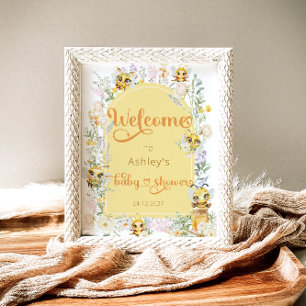 Aquarell Niedlich Bee Baby Dusche Willkommen Poster