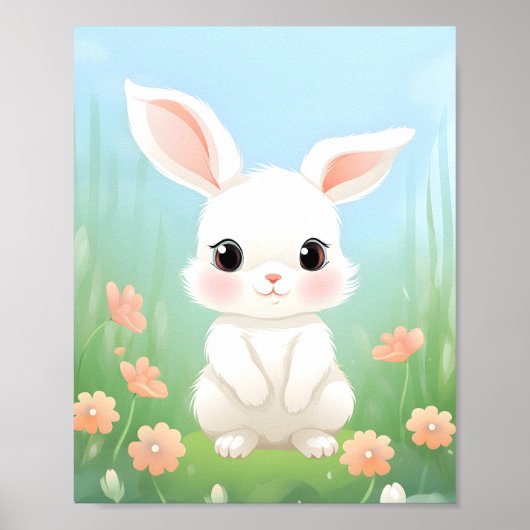Aquarell Niedlich Bunny Kinderzimmer Tiere Poster (Vorne)