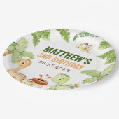 Aquarell Niedlich Dinosaurier Grüne 3. Geburtstag Pappteller (Schrägansicht)