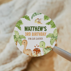 Aquarell Niedlich Dinosaurier Grüne 3. Geburtstag Runder Aufkleber