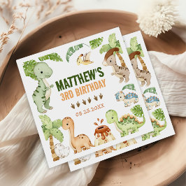 Aquarell Niedlich Dinosaurier Grüne 3. Geburtstag Serviette