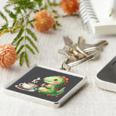 Aquarell Niedlich Dinosaurier Premium Platz groß Schlüsselanhänger (Seite)