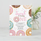 Aquarell niedlich Donuts 1. Geburtstag Einladung (Stehend Vorderseite)
