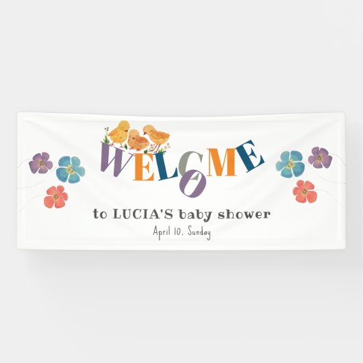 Aquarell Niedlich kleine Hühnerdusche Willkommen Banner (Horizontal)