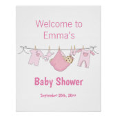 Aquarell Niedlich Pink Girl Babydusche Willkommen Poster (Vorderseite)