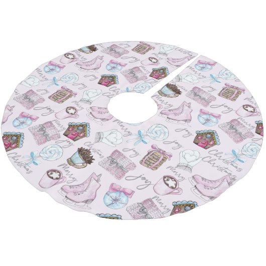 Aquarell Niedlich Rosa Weihnachten Polyester Weihnachtsbaumdecke (Schrägansicht)