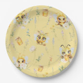 Aquarell Niedliche Bienen Wildblumen Kinderdusche Pappteller (Vorderseite)