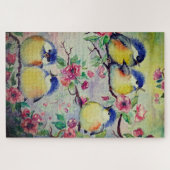 Aquarell - Niedliche Sparrow - Süße Vögel - Frühja Puzzle (Horizontal)