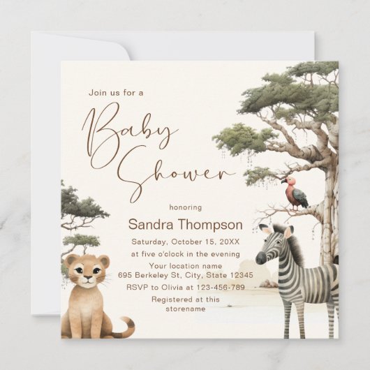 Aquarell-Niedlicher Tiere Wildlife Baby-Dusche Einladung (Vorderseite)