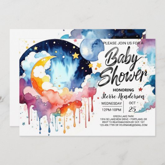 Aquarell Night Sky Baby Dusche Einladung (Vorne/Hinten)