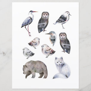 Aquarell Nordische Tiere zum Ausschneiden und Koll