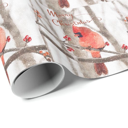Aquarell Nordischer Kardinal Weihnachtsdesign Geschenkpapier (Rolleneckpunkt)