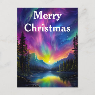 Aquarell Nordlichter Aurora borealis Feiertagspostkarte