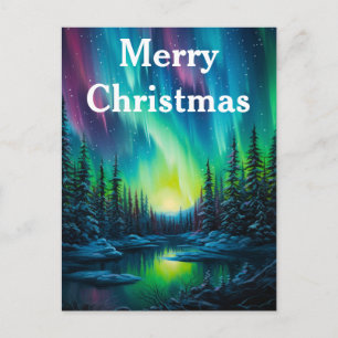 Aquarell Nordlichter Aurora borealis Feiertagspostkarte