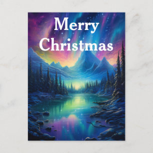 Aquarell Nordlichter aurora borealis  Feiertagspostkarte