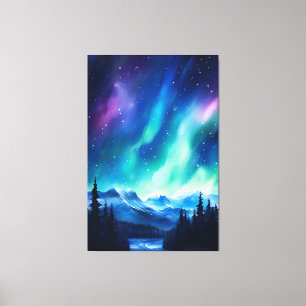 Aquarell Nordlichter aurora borealis  Leinwanddruck