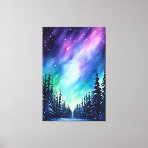 Aquarell Nordlichter Aurora Borealis Leinwanddruck