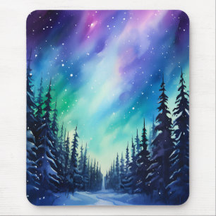 Aquarell Nordlichter aurora borealis  Mousepad