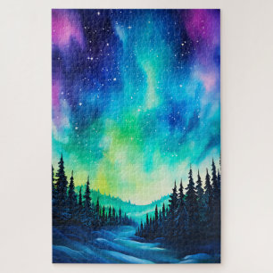 Aquarell Nordlichter aurora borealis  Puzzle