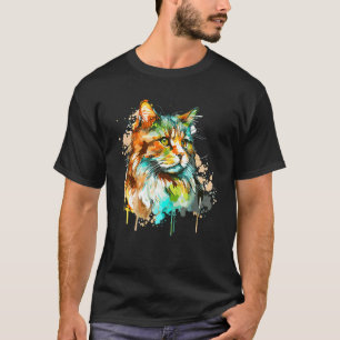 Aquarell Norwegische Waldkatze Farbige Langhaarkat T-Shirt