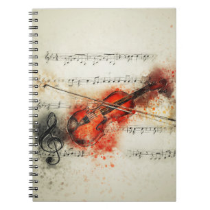 Aquarell-Noten und Violine Notizblock