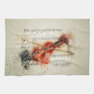 Aquarell-Notenblatt und Violine Geschirrtuch