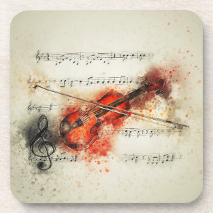 Aquarell-Notenblatt und Violine Getränkeuntersetzer