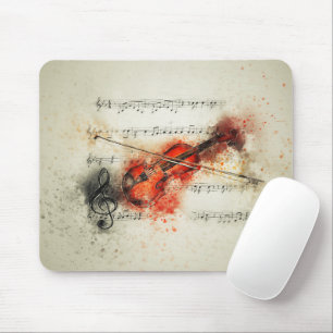 Aquarell-Notenblatt und Violine Mousepad