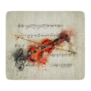 Aquarell-Notenblatt und Violine Schneidebrett