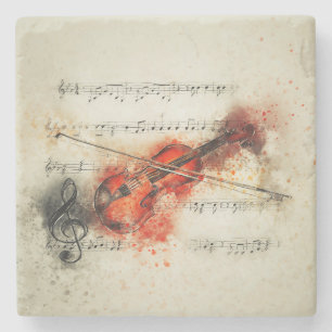 Aquarell-Notenblatt und Violine Steinuntersetzer