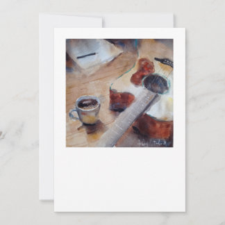 Aquarell-Notizkarte von Kaffee und Gitarre Dankeskarte