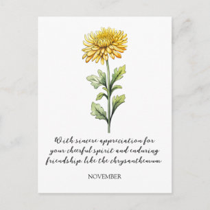 AQUARELL-NOVEMBER-CHRYSANTHEMUM-GEBURTSBLUME POSTKARTE