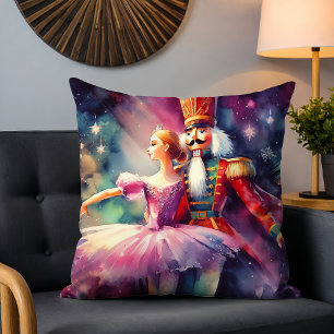 Aquarell-Nussknacker-Ballerina-Weihnachtstanz Kissen