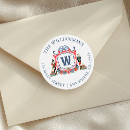 Aquarell-Nussknacker-Maus-Monogrammwappen Runder Aufkleber