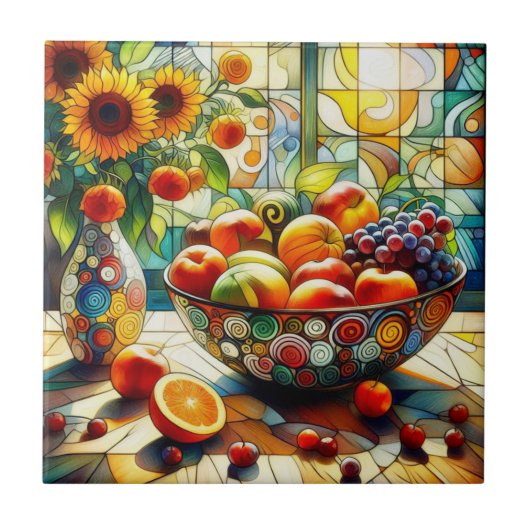 Aquarell Obst und Blume Keramik Tile Fliese (Vorderseite)