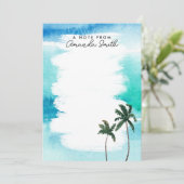 Aquarell Ocean Beach Palm Tree Personalisiert Hinw Dankeskarte (Stehend Vorderseite)