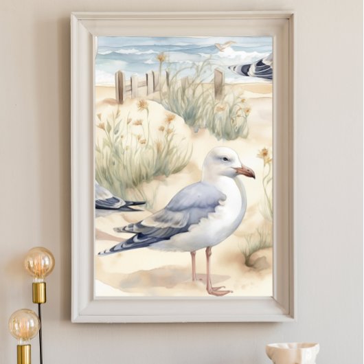 Aquarell Ocean Beach Seagull Poster