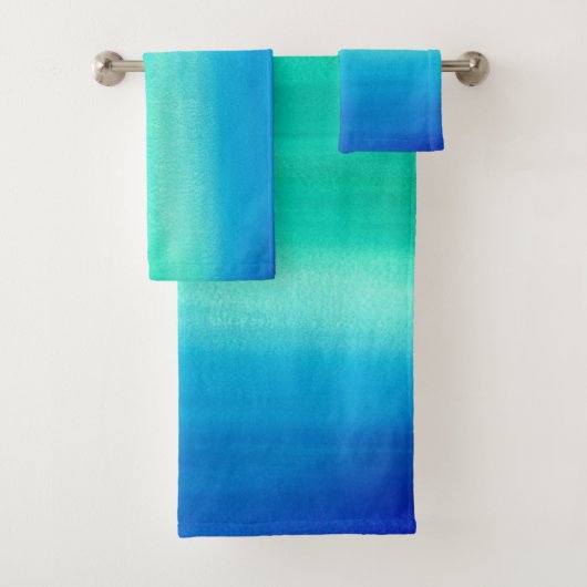 Aquarell Ocean Blue Green Ombre Strand Badhandtuch Set (Insitu)