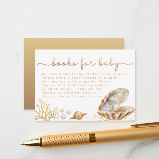 Aquarell Ocean Little Pearl Baby Showbook Req Begleitkarte (Vorderseite/Rückseite Beispiel)