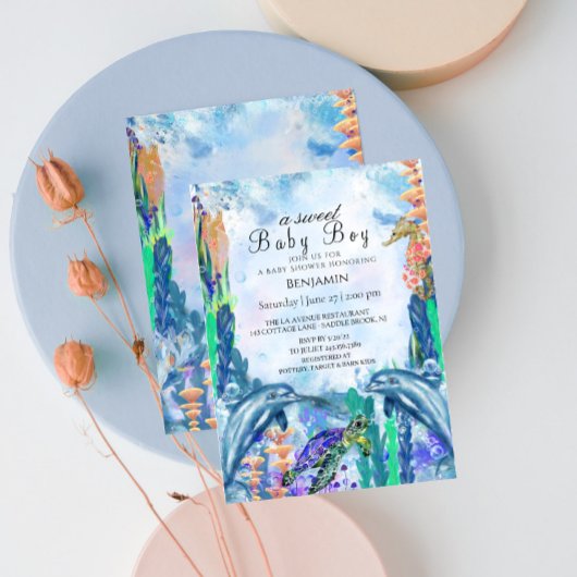 Aquarell OceanSea Animals BabyDusche Einladung