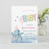 Aquarell Octopus Balloon Summer Baby Dusche Einladung (Stehend Vorderseite)
