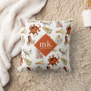 Aquarell Octopus Ocean Animes Muster Monogram Kissen