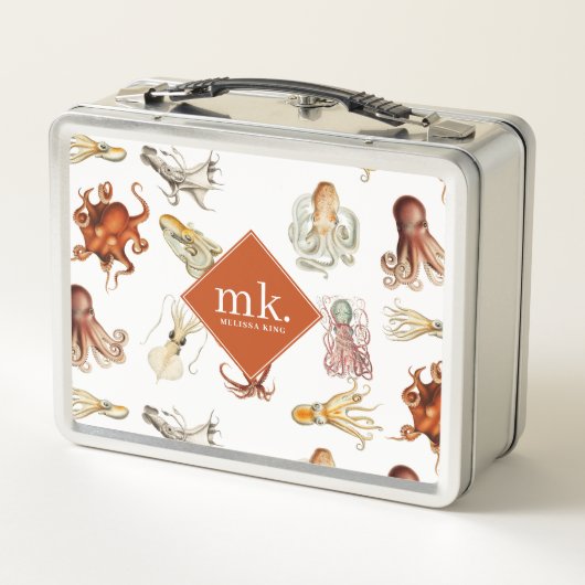 Aquarell Octopus Ocean Animes Muster Monogram Metall Brotdose (Rückseite)