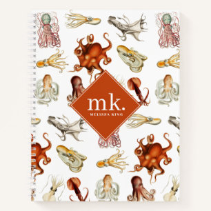 Aquarell Octopus Ocean Animes Muster Monogram Notizblock